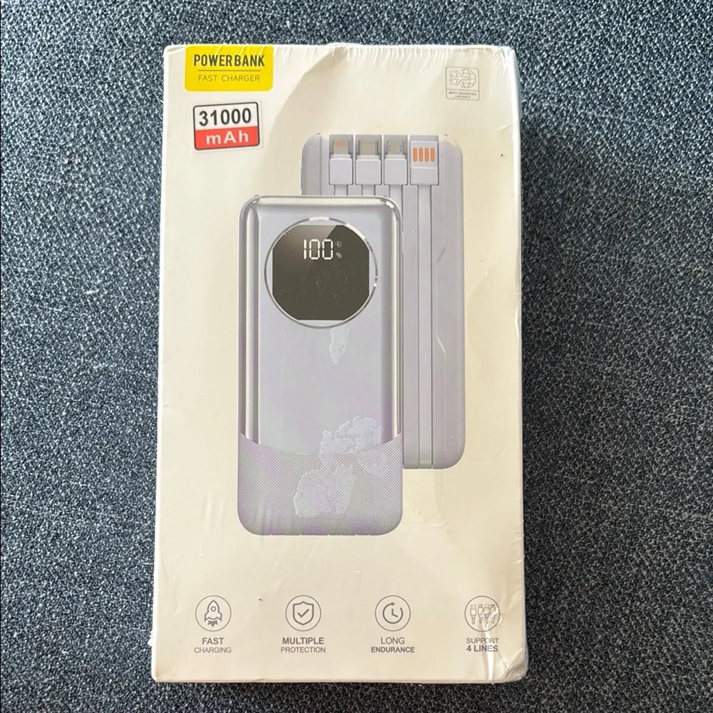 Pink Power-bank 31000mAh Fast Charger 4 lines USB, USB-C, Micro USB-C Lightning
